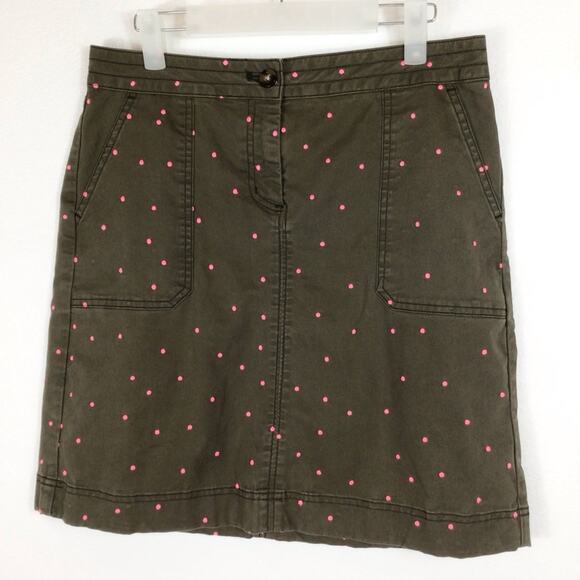 BODEN Khaki Chino A-Line Skirt Pink Polka Dots Size US 4R - Picture 2 of 5